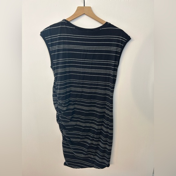 Athleta Carefree Tee Dress with Ruching in Black and White Stripes, Size Large - Picture 6 of 9